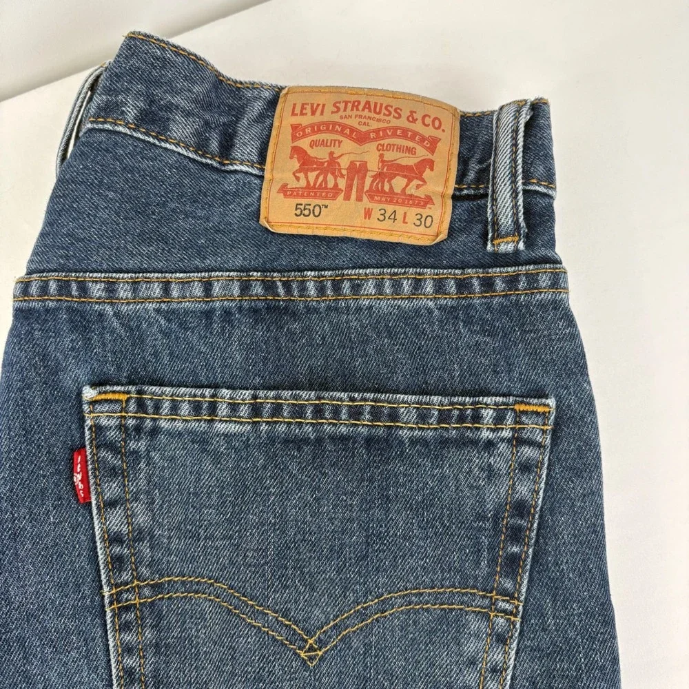 Levis Men's 550 Relaxed Fit Tapered Leg Jeans Dark Wash Blue Denim 34x30